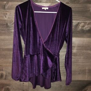 Kori velvet purple wrap front top